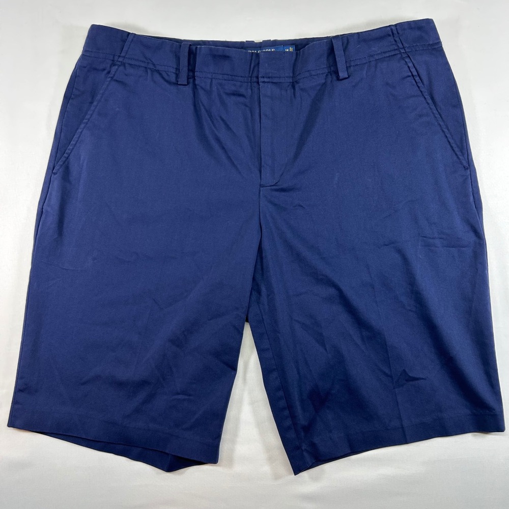 Polo Golf Ralph Lauren Mens Navy Blue Flat Front Performance Shorts Size 14